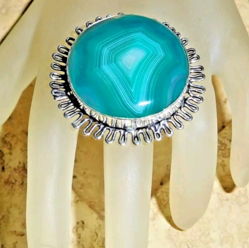 Natural Botswana Agate 925 Silver Ring - image 4